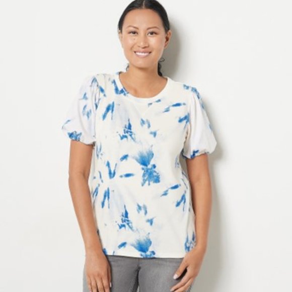 Candace Cameron Bure Tie Dye French Terry Top with Poplin Sleeve NWT - Picture 1 of 3